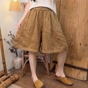 Summer Ramie Embroidery Shorts