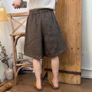 Summer Ramie Embroidery Shorts