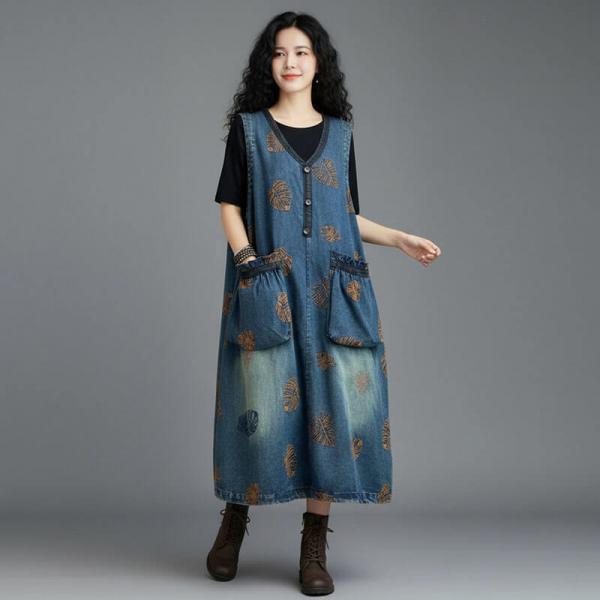 Street 100% Cotton Sleeveless Y-neck Solid Color Blue comfy western oversized slouchy lazy day cottagecore rustic
