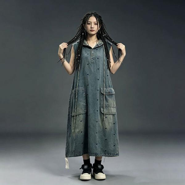 Casual 100% Cotton Sleeveless Hooded Printed Blue western comfy petite oversized resort travel lazy day slouchy