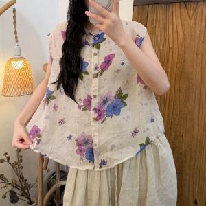 Summer Cozy Printed Ramie Vest