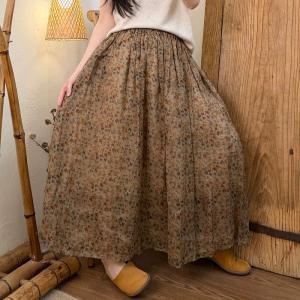 Beach Style Ramie Floral Skirt