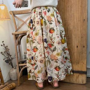 Beach Style Ramie Floral Skirt