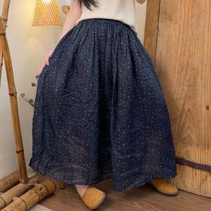 Beach Style Ramie Floral Skirt