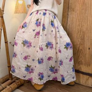 Beach Style Ramie Floral Skirt
