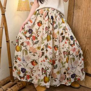 Beach Style Ramie Floral Skirt