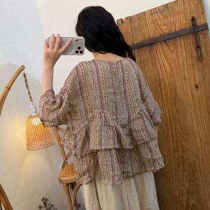 Double Layer Ramie Floral Doll Blouse