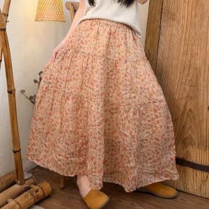 Summer Floral Ramie Tiered Skirt