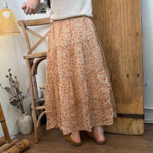 Summer Floral Ramie Tiered Skirt