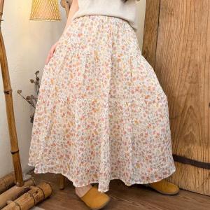 Summer Floral Ramie Tiered Skirt