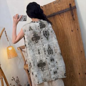 High-End Linen Artistic Patterns Sleeveless Tunic