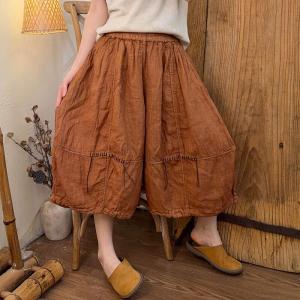 Summer Baggy Linen Midi Fringed Pants