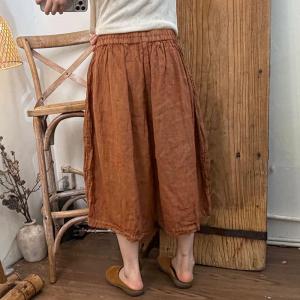 Summer Baggy Linen Midi Fringed Pants