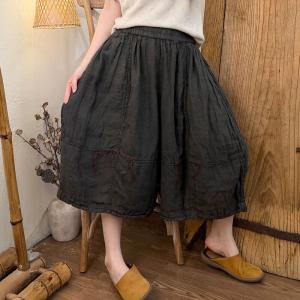 Summer Baggy Linen Midi Fringed Pants