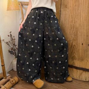 Baggy-Fit White Polka Dot Tencel Pants