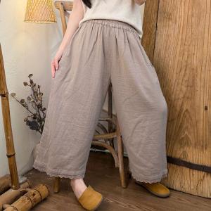 Lace Hem Cotton Casual Pants Fro Women