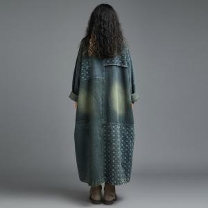 Fringed Patchwork Pockets Denim Loose Dress