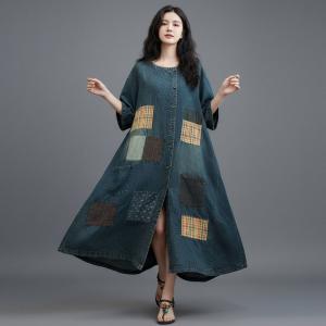 Gingham Patchwork Button Down Jean Dress