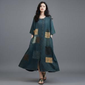 Gingham Patchwork Button Down Jean Dress