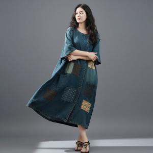 Gingham Patchwork Button Down Jean Dress