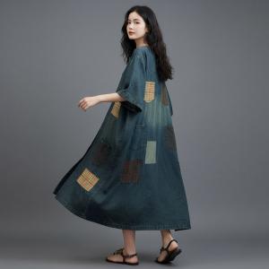 Gingham Patchwork Button Down Jean Dress