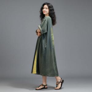Yellow Plaid Patchwork Denim Shift Dress
