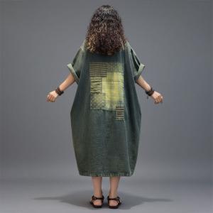 Yellow Plaid Patchwork Denim Shift Dress