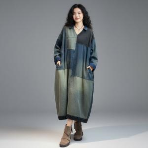 Blue Contrast Patchwork Denim Polo Dress