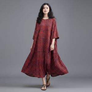 Loose-Fit Cotton Linen Classic Gingham Dress
