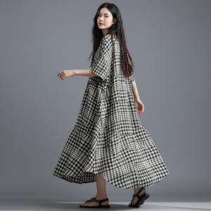 Loose-Fit Cotton Linen Classic Gingham Dress