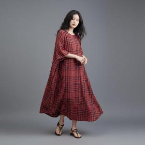 Loose-Fit Cotton Linen Classic Gingham Dress