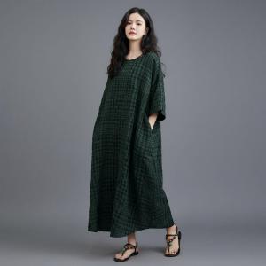 Loose-Fit Cotton Linen Classic Gingham Dress