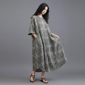 Loose-Fit Cotton Linen Classic Gingham Dress