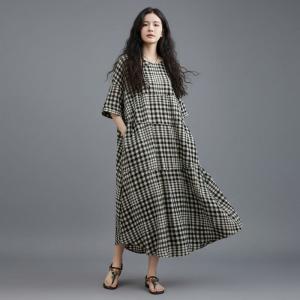 Loose-Fit Cotton Linen Classic Gingham Dress