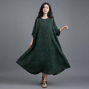 Loose-Fit Cotton Linen Classic Gingham Dress