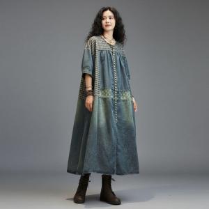 Original Design Patchwork Jean Dress Coat