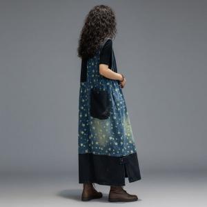 Blue and Black Loose Floral Summer Dress