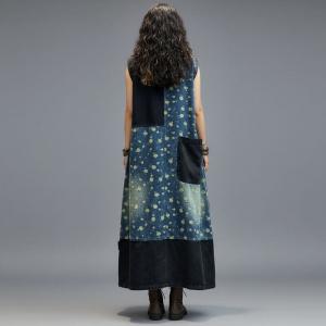 Blue and Black Loose Floral Summer Dress