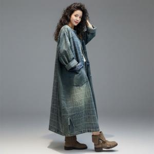 Striped Contrast Denim Oversized Jean Coat Dress