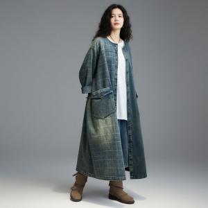 Striped Contrast Denim Oversized Jean Coat Dress