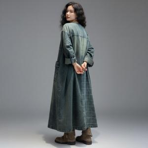 Striped Contrast Denim Oversized Jean Coat Dress