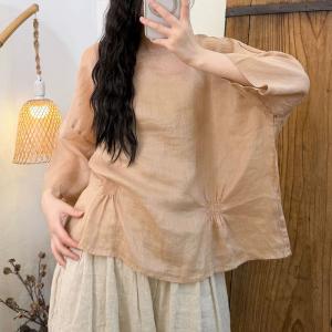 Pastel Hues Ramie Oversized Pleated Blouse