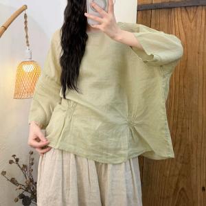 Pastel Hues Ramie Oversized Pleated Blouse