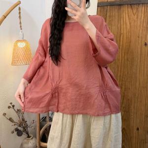 Pastel Hues Ramie Oversized Pleated Blouse