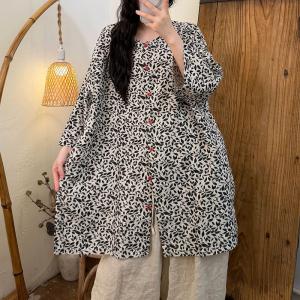 Midi-Length Printed Linen Shirt