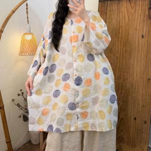 Midi-Length Printed Linen Shirt
