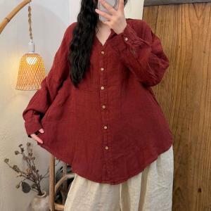 Casual Chic Linen Long Sleeves Plain Shirt
