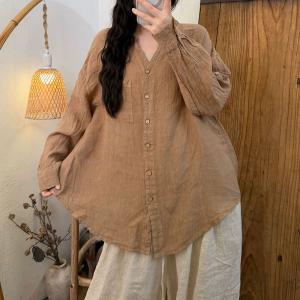 Casual Chic Linen Long Sleeves Plain Shirt