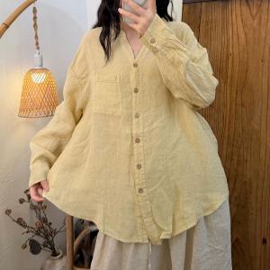Casual Chic Linen Long Sleeves Plain Shirt