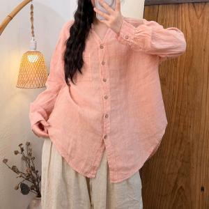 Casual Chic Linen Long Sleeves Plain Shirt